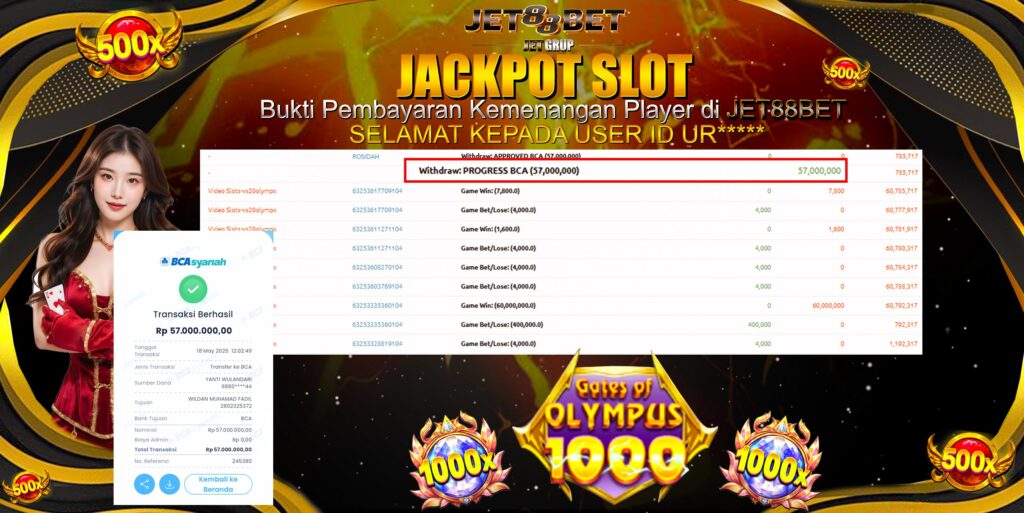JET88BET JACKPOT OLYMPUS 1000 Rp57.000.000,- LUNAS